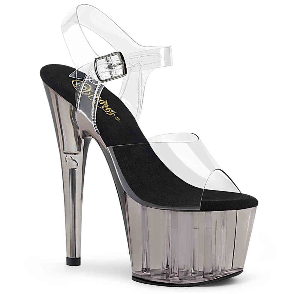 Pleaser - ADORE708T Sandale à bride à la cheville, Pole dance chaussures - Chaussures de pole dance - Gris/Transparent Product image